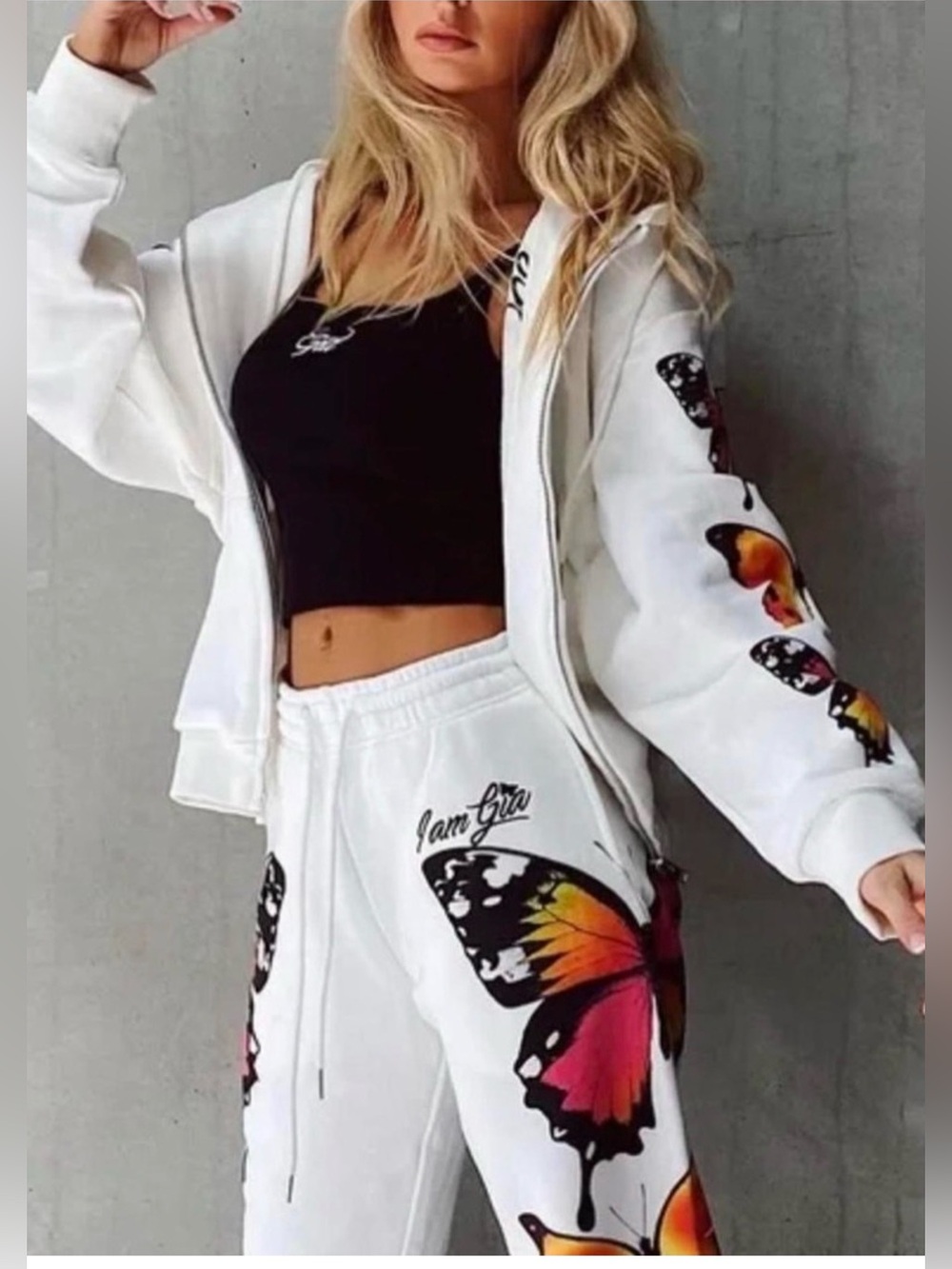 * I.AM.GIA - APORIA *White Butterfly-Print Zip Hoodie - Women's Oversized